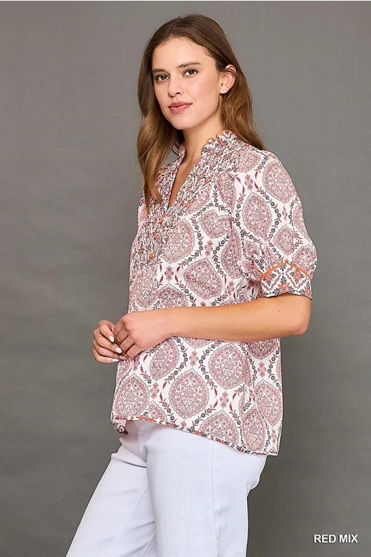UMGEE Boho Mixed Print Top