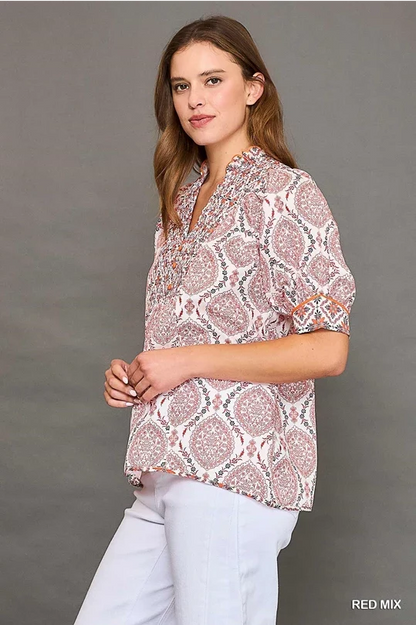 UMGEE Boho Mixed Print Top
