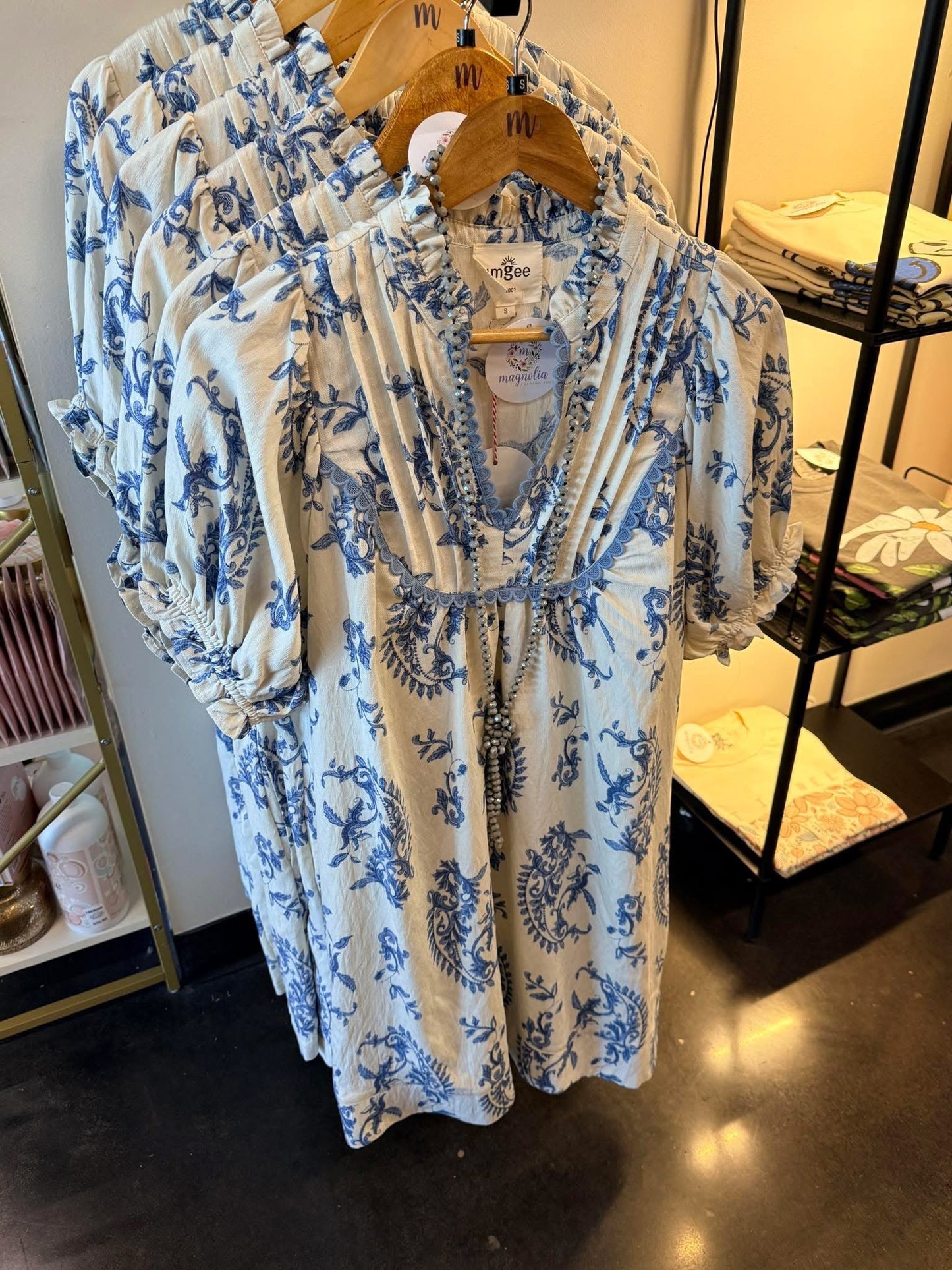 UMGEE Paisley Scallop Trim Dress Blue Mix