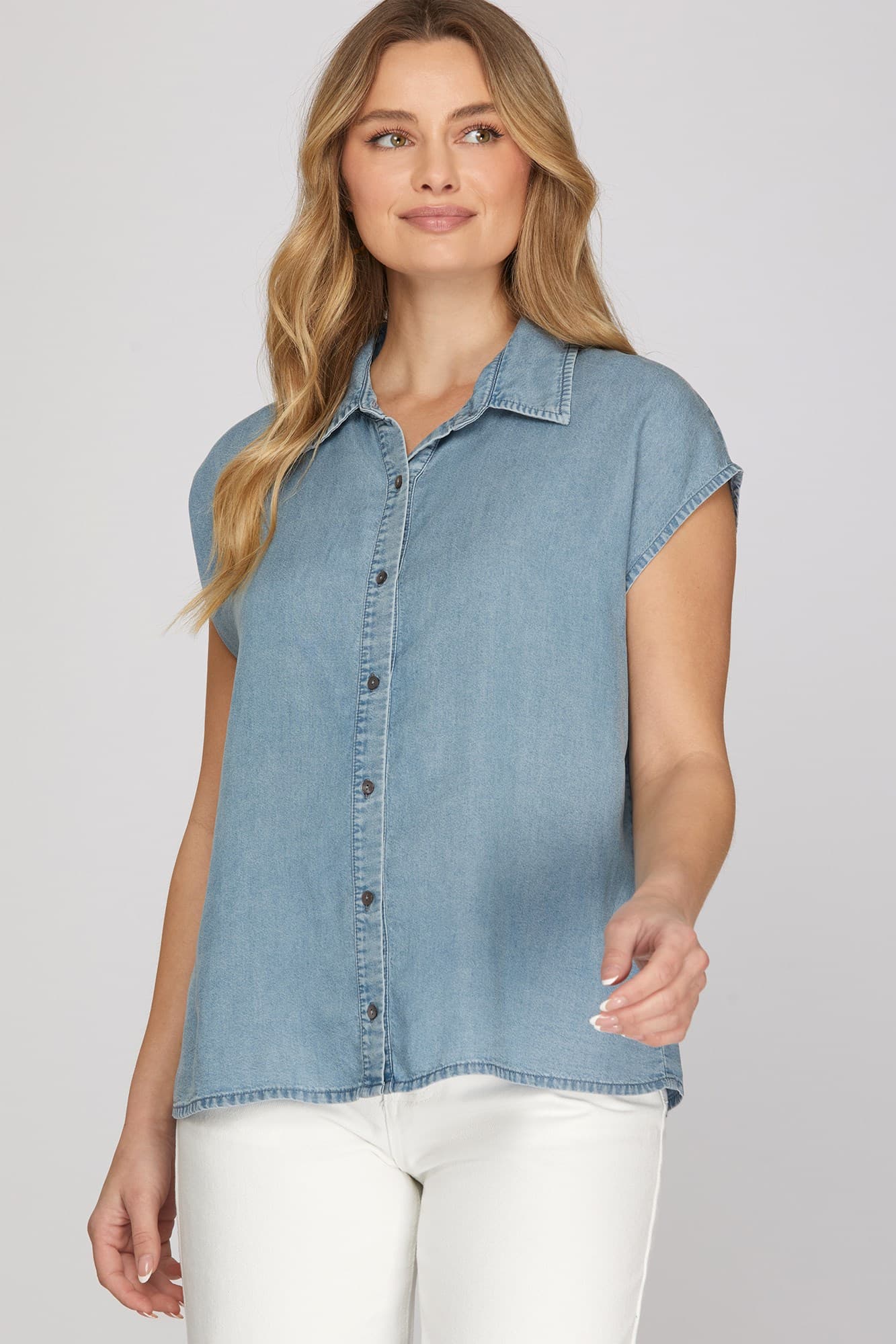 Chambray Denim Collared Button Down