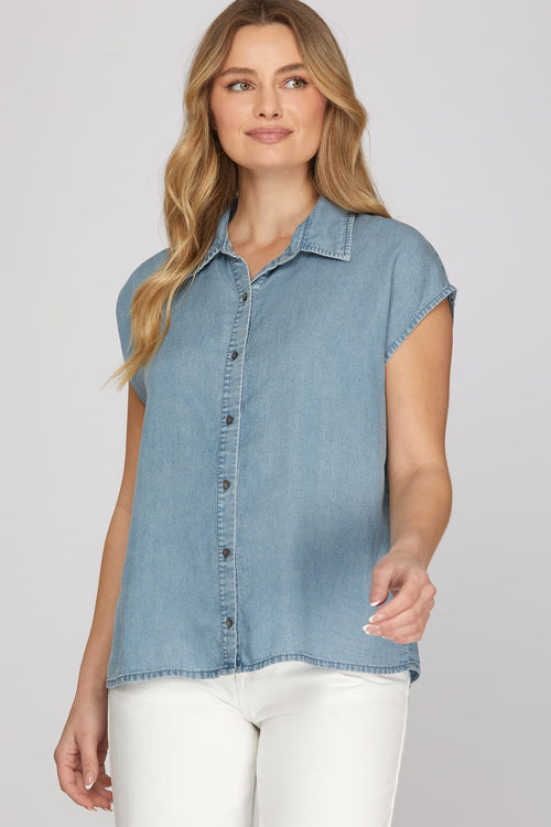 Chambray Denim Collared Button Down