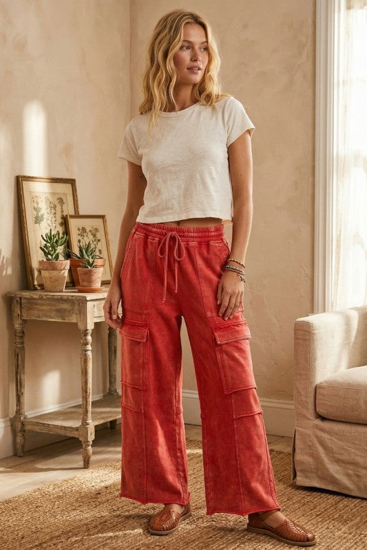 Mineral Washed Cargo Pant Red