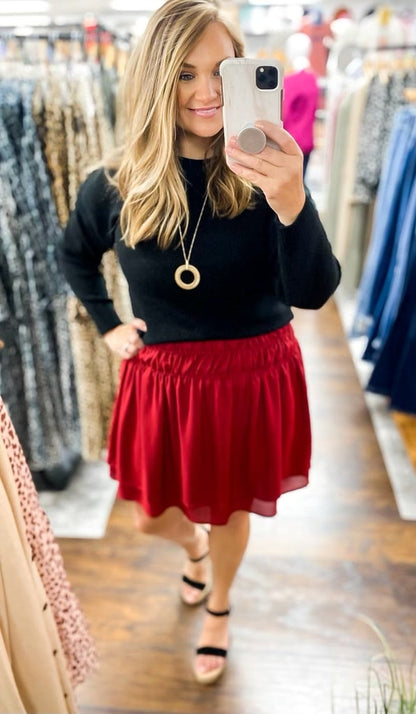 Red Solid Tiered Ruffle Skirt