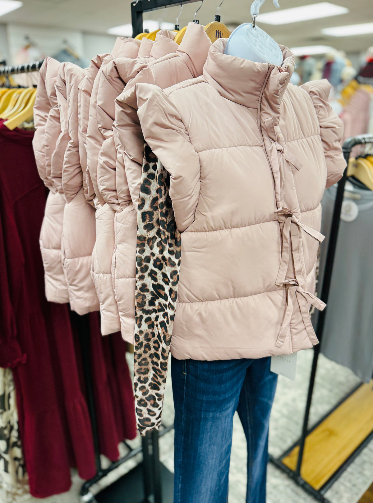 Flutter Sleeve Puffer Vest Blush Pink