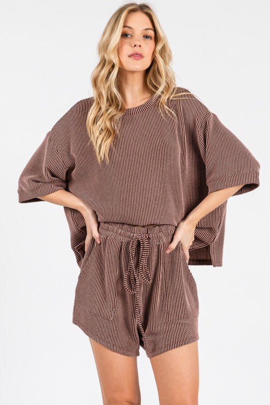 Evie Ribbed 2PC Shorts Set Cocoa