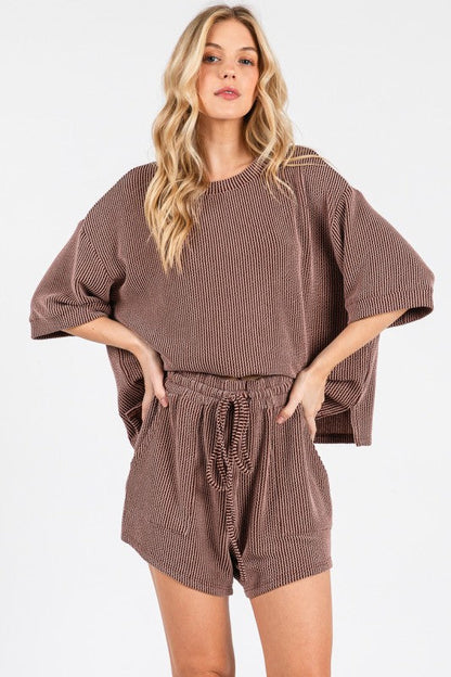 Evie Ribbed 2PC Shorts Set Cocoa