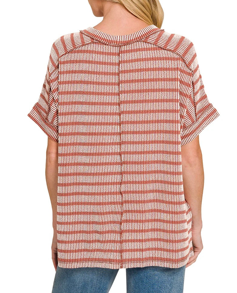 Stripe Two Tone Textured Top Sunset