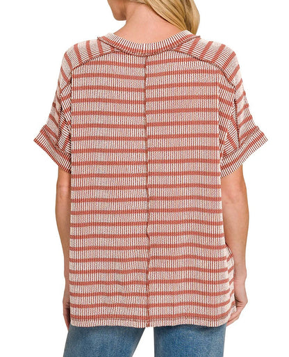 Stripe Two Tone Textured Top Sunset