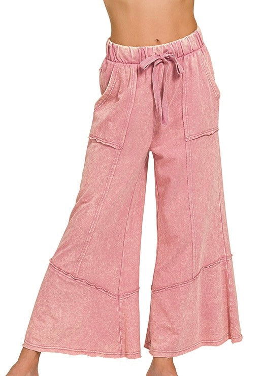 Mineral Wash Wide Leg Crop Pant Rose