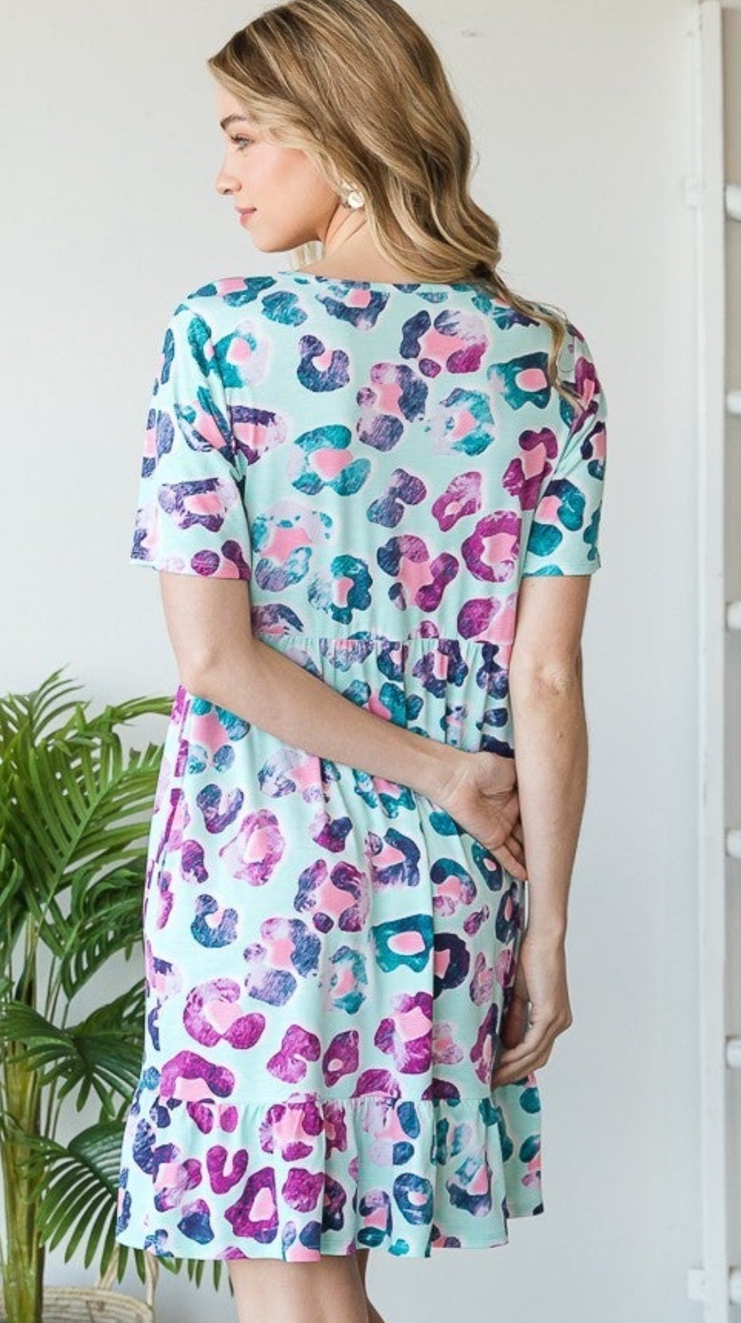 Mint Leopard Print Pocket Dress