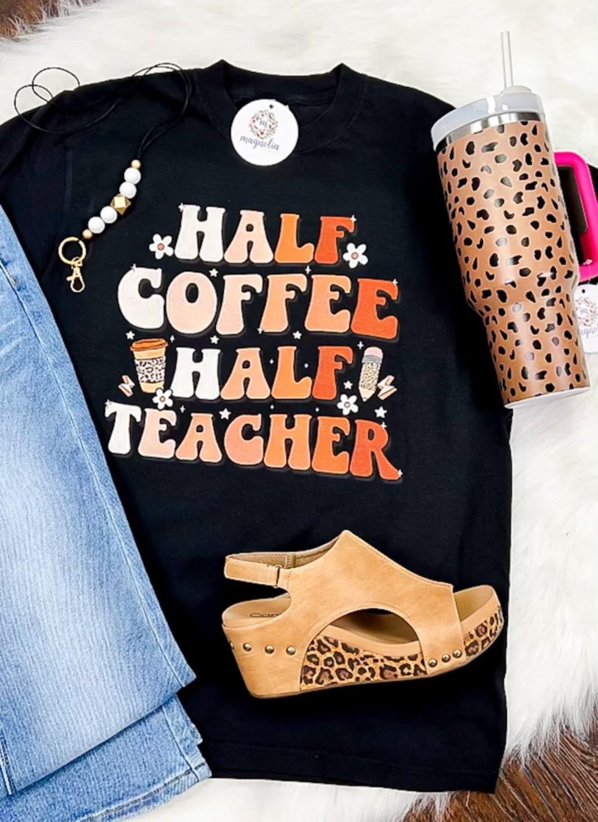 (Pre-Order) Comfort Colors Half Coffee Half Teacher Tee