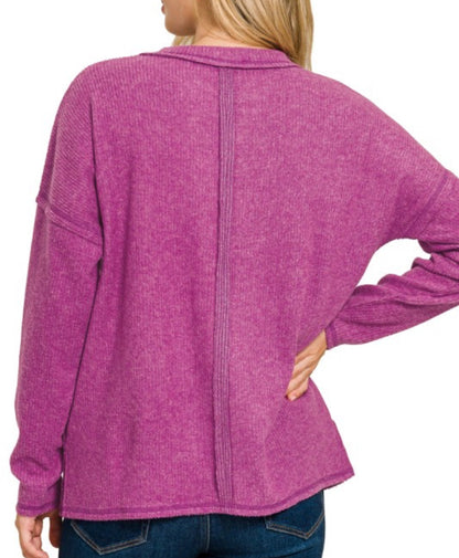 Ribbed Pocket Sweater Plum