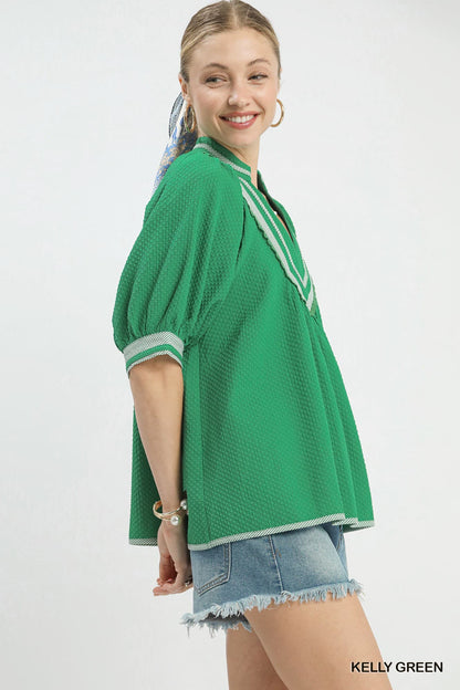 UMGEE Green Textured Contrast Top