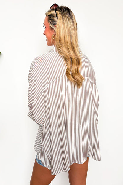 Lucky Stripes Oversized Button Up Mocha Stripe