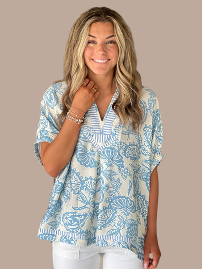 UMGEE Botanical Contrast Top Blue Mix