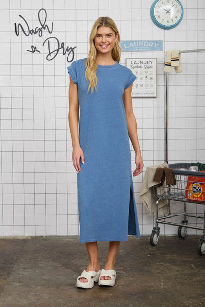 Denim Blue Cotton Tee Shirt Maxi Dress