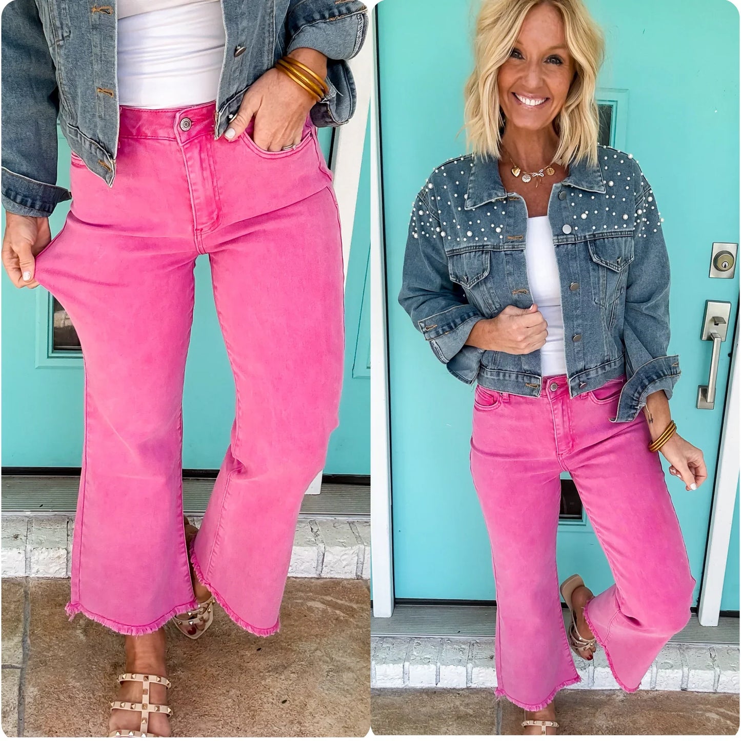 Zenana Denim Hot Pink Acid Wash Straight Jean