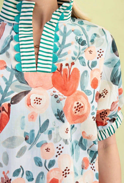 Poppy Floral Top Green Mix