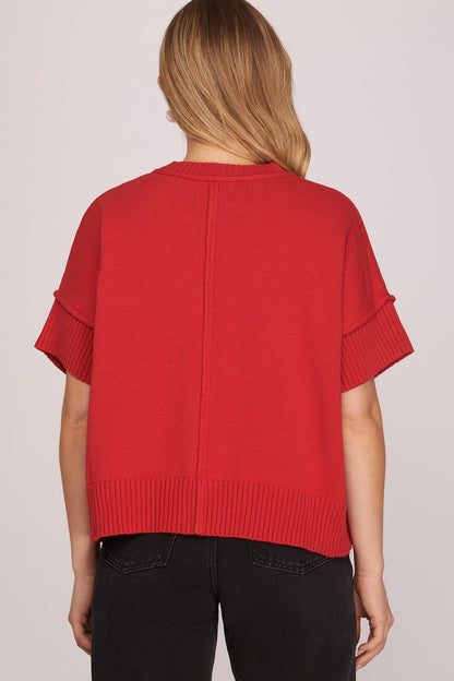 Red Classic Crew Neck Sweater Top
