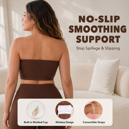 Anti-Slip Grip & Removable Straps✨Convertible Strapless Bandeau Bra with Wireless Comfort👍Suitable for All Body Types