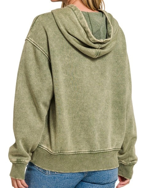 Acid Wash Hoodie Sweatshirt Light Olive
