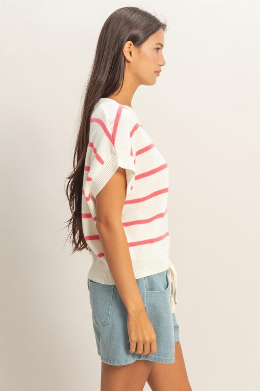 Stripe Crew Neck Knit Top Rose