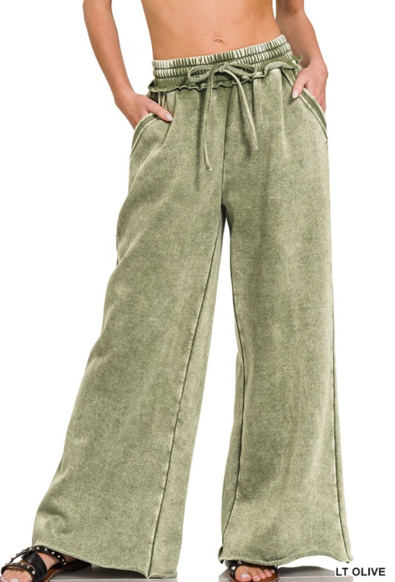 Mineral Wash Full Length Lounge Pant Light Olive