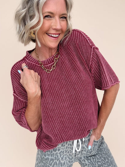 Washed Crew Sweater Burgundy