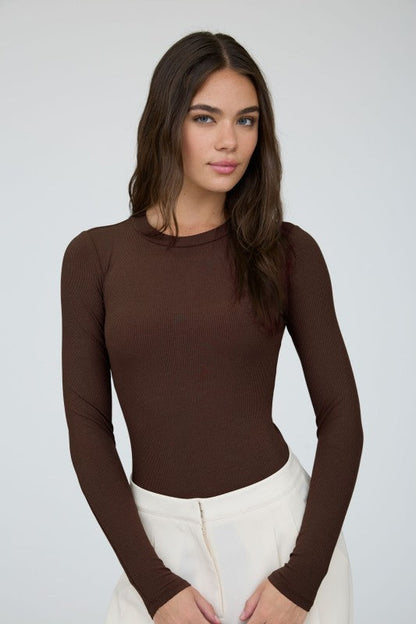 Crew Neck Knit Bodysuit Chocolate