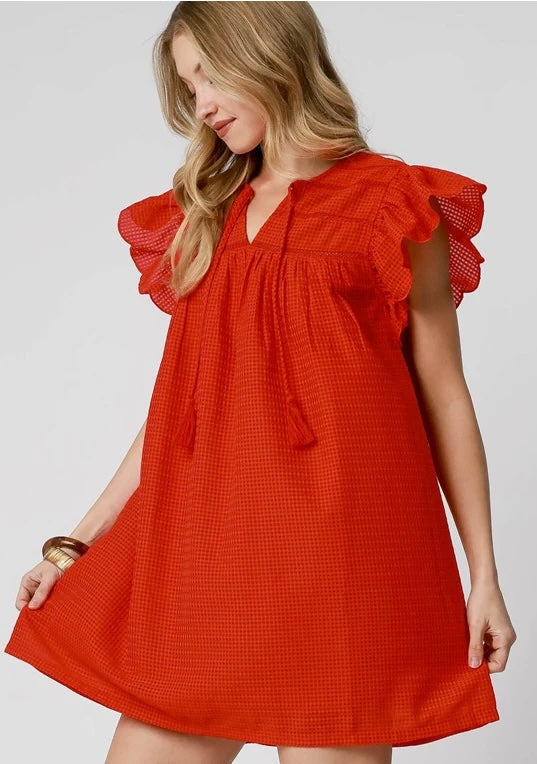UMGEE Red Ruffle Sleeve Babydoll Dress