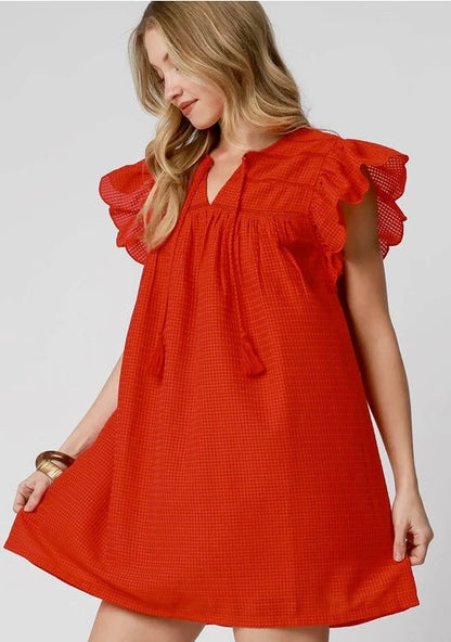 UMGEE Red Ruffle Sleeve Babydoll Dress