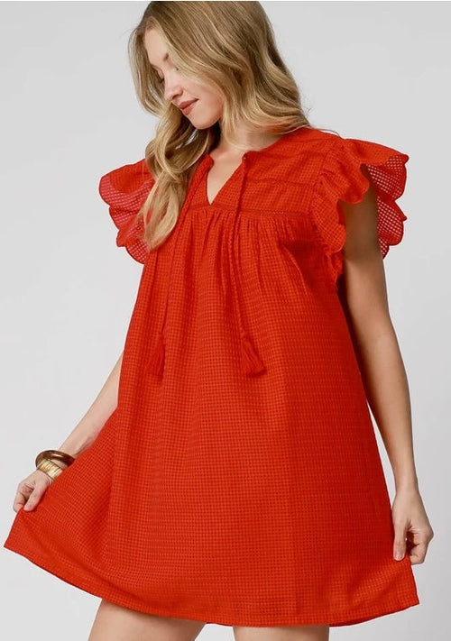 UMGEE Red Ruffle Sleeve Babydoll Dress