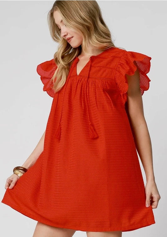 UMGEE Red Ruffle Sleeve Babydoll Dress