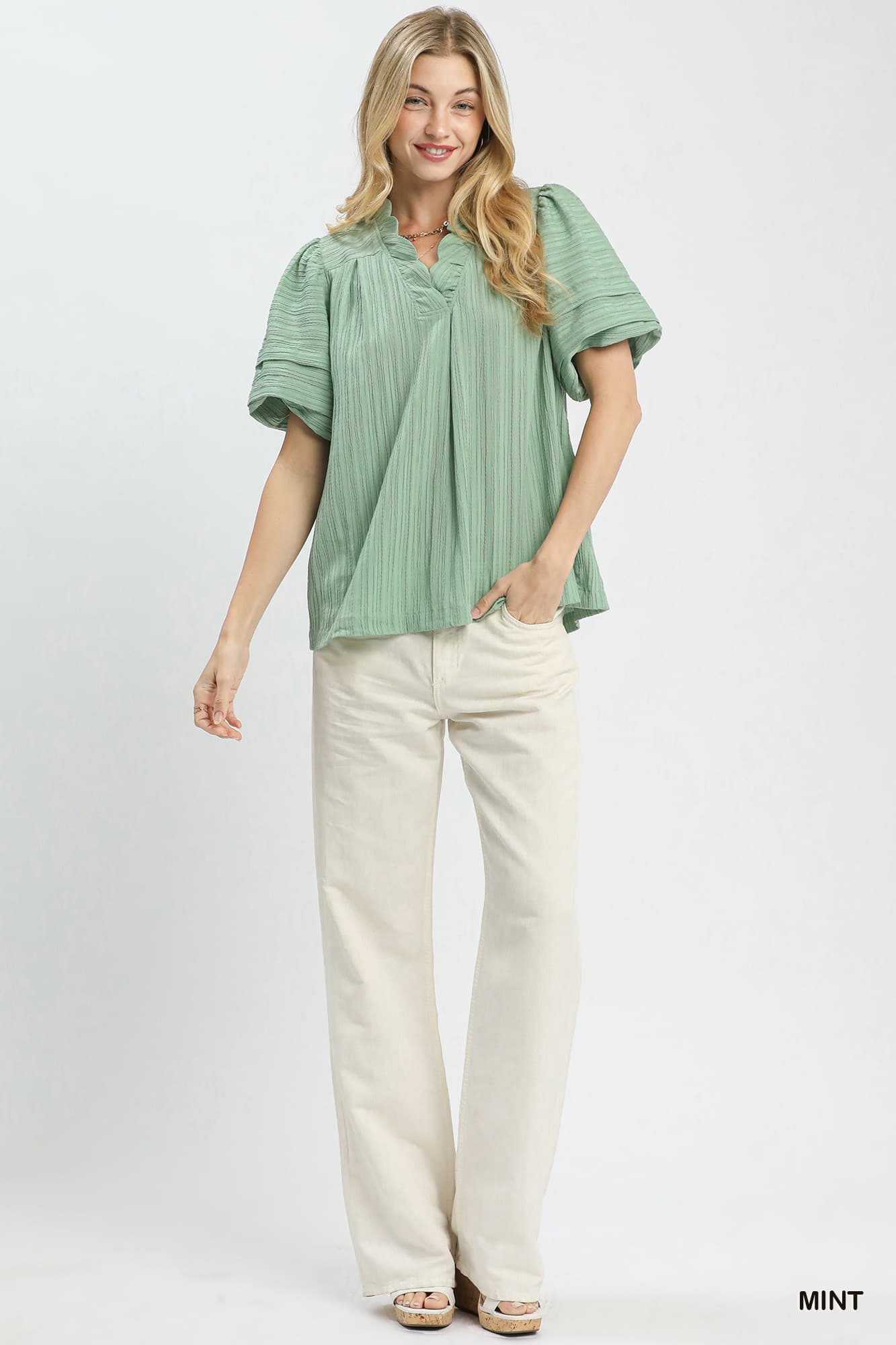 UMGEE Bubble Sleeve Top Mint