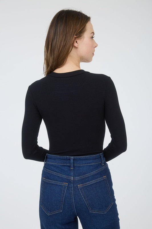 Crew Neck Knit Bodysuit Black