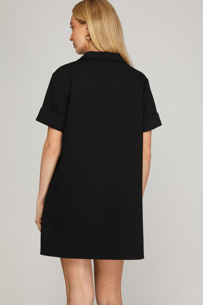 Black Short Sleeve Shift Dress
