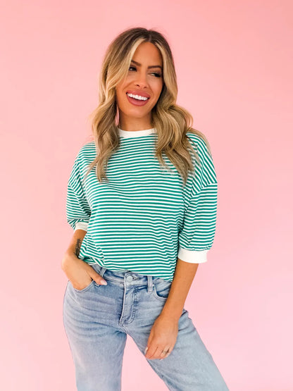 Stripe Contrast Top Green