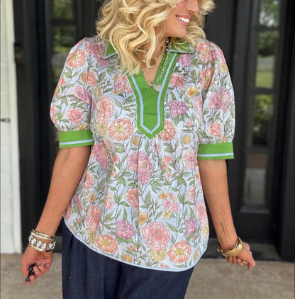 UMGEE Charleston Floral Top Blue Mix