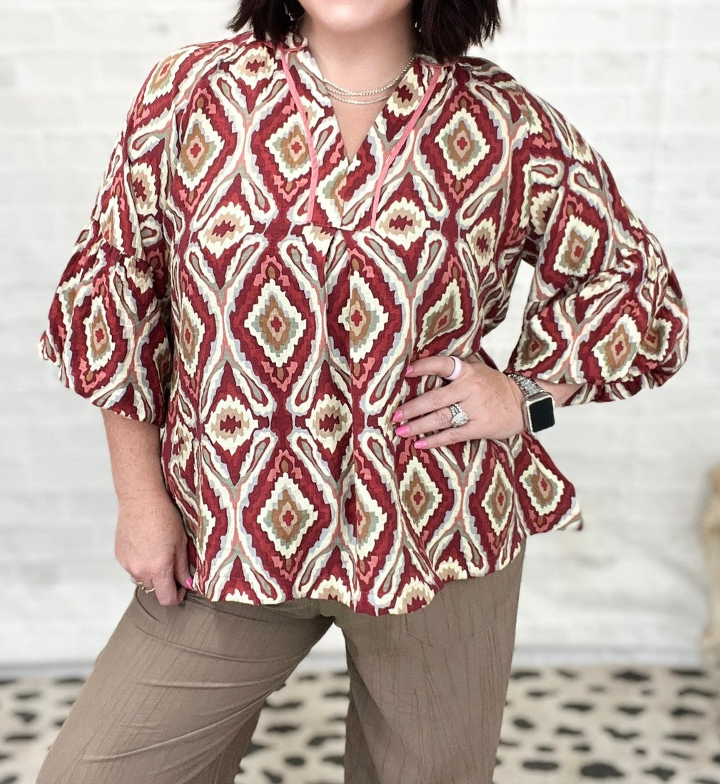 UMGEE Wine Boho Geo Top