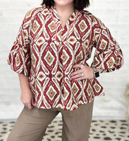 UMGEE Wine Boho Geo Top