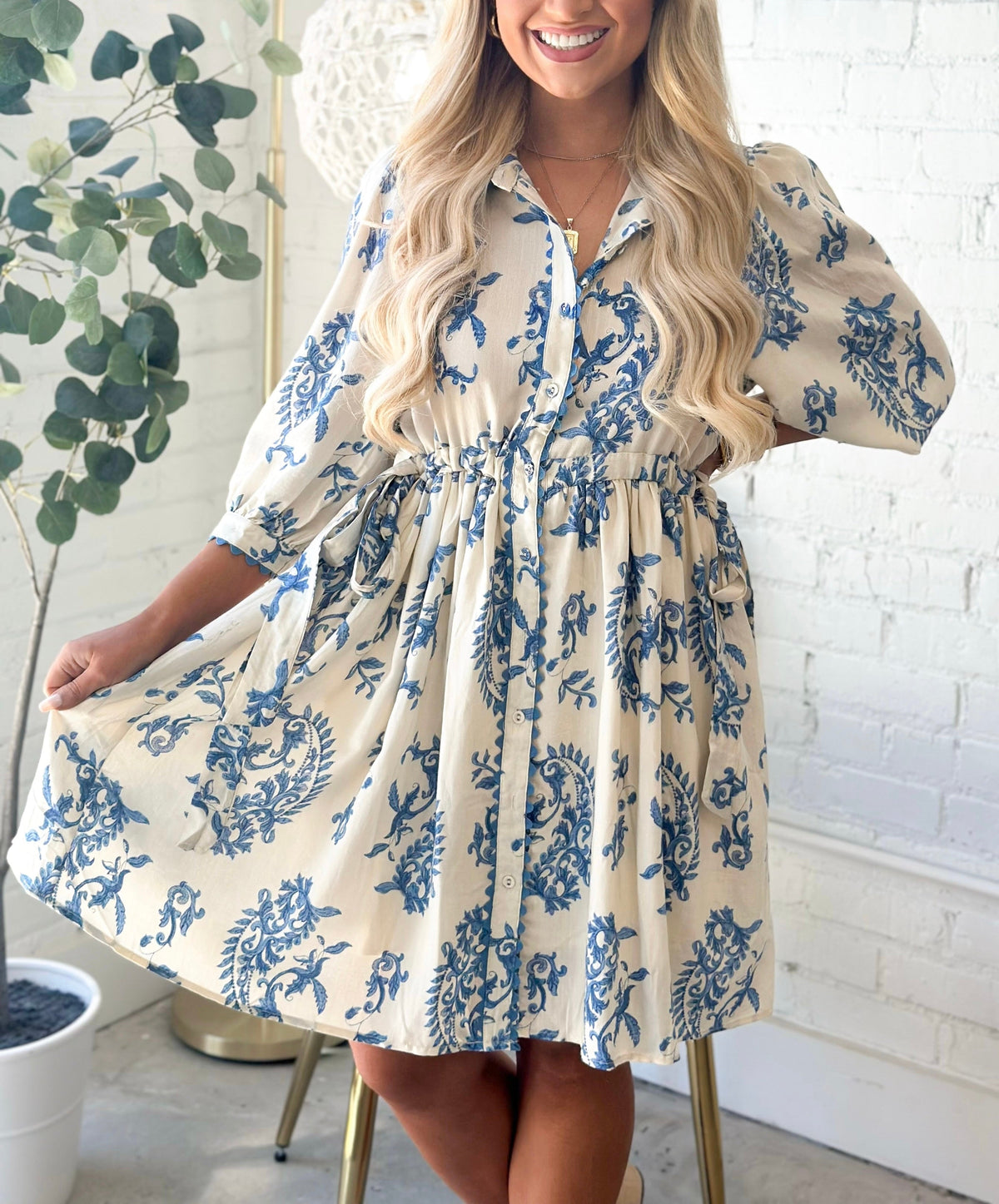 Paris Paisley Button Down Dress Blue Mix