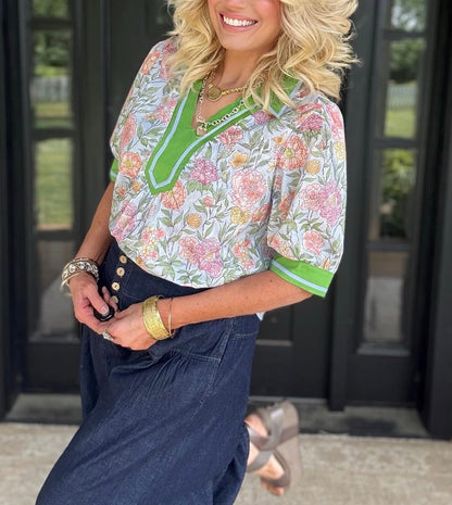 UMGEE Charleston Floral Top Blue Mix