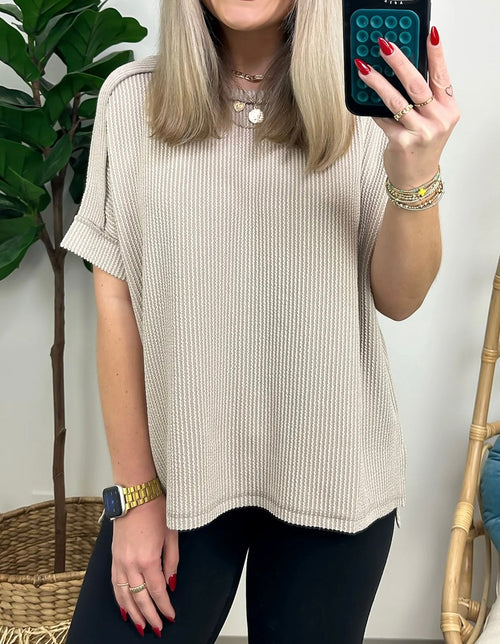 Corded Ribbed Cuffed Sleeve Top Beige