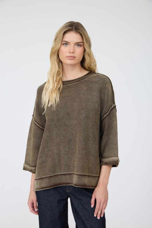 Mineral Washed Everything Sweater Chocolate