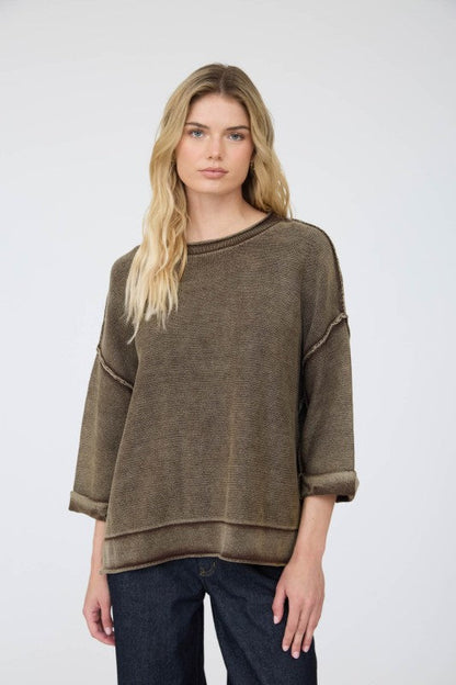 Mineral Washed Everything Sweater Chocolate
