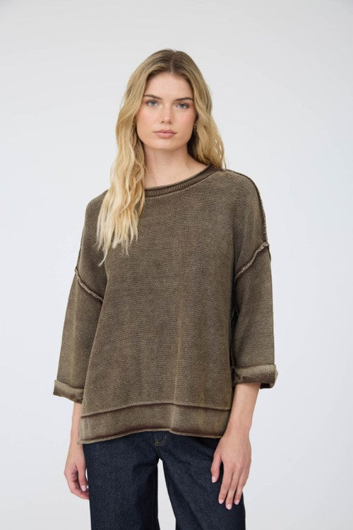 Mineral Washed Everything Sweater Chocolate