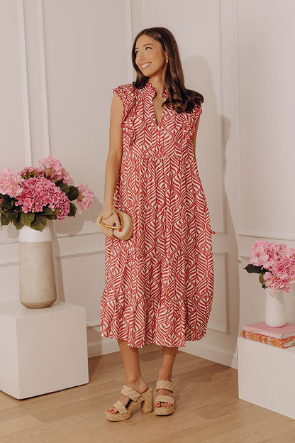 UMGEE Leaf Print Abstract Dress Rose
