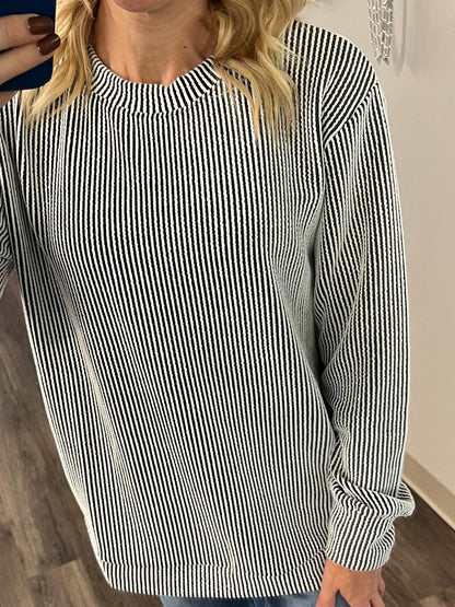 Presley Ribbed Long Sleeve Top Black Stripe
