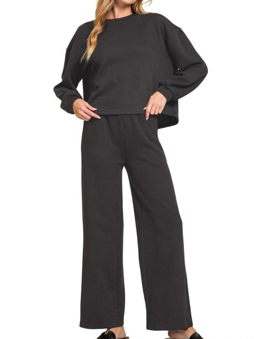 French Ribbed 2PC Set Black