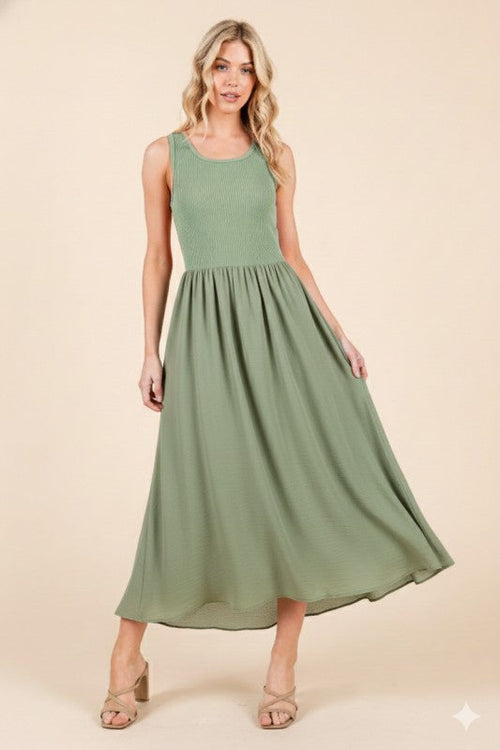 Sage Solid Midi Dress